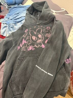 Kids Black Hoodie with Pink Graphic